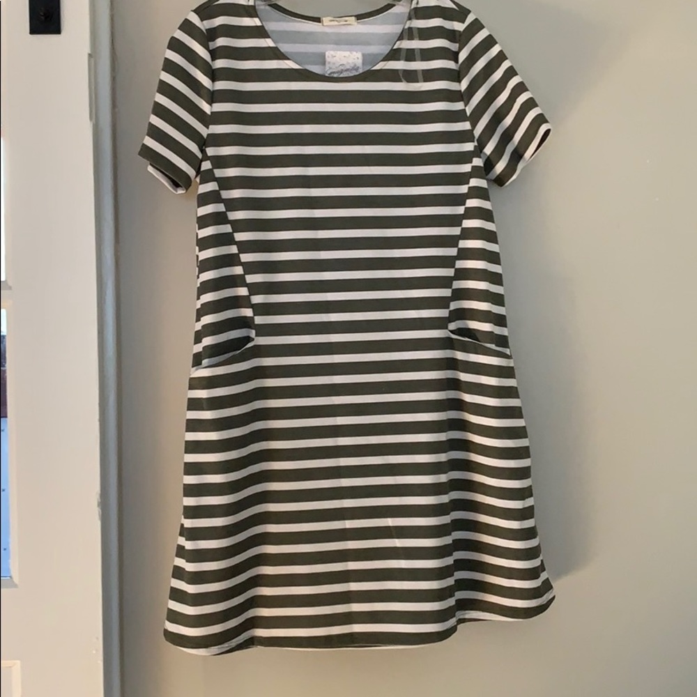 Green and white striped dress